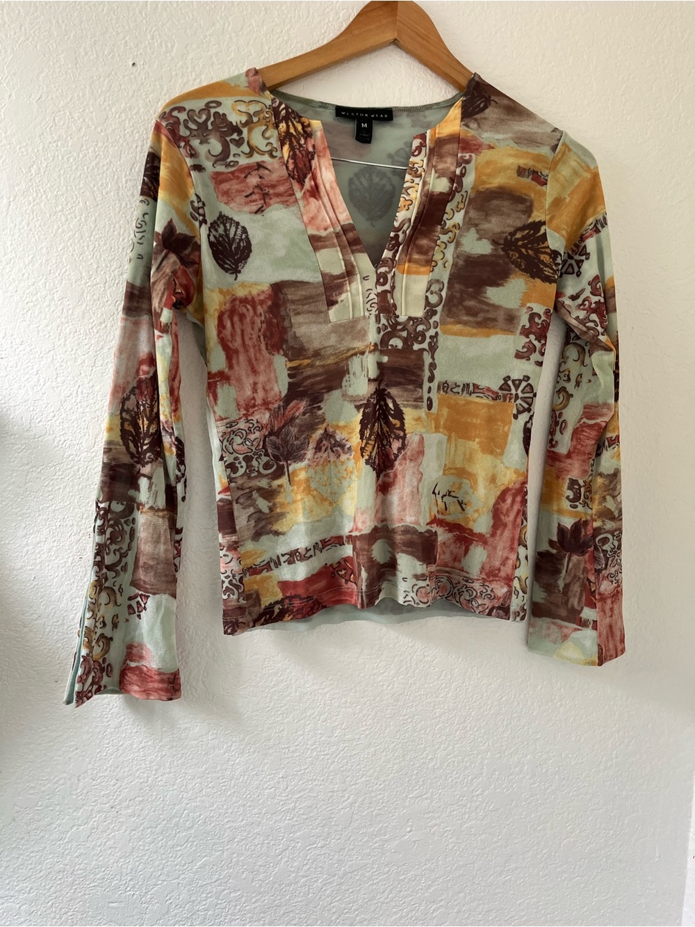Abstract Print V-Neck Long Sleeve Top - Multi SzM